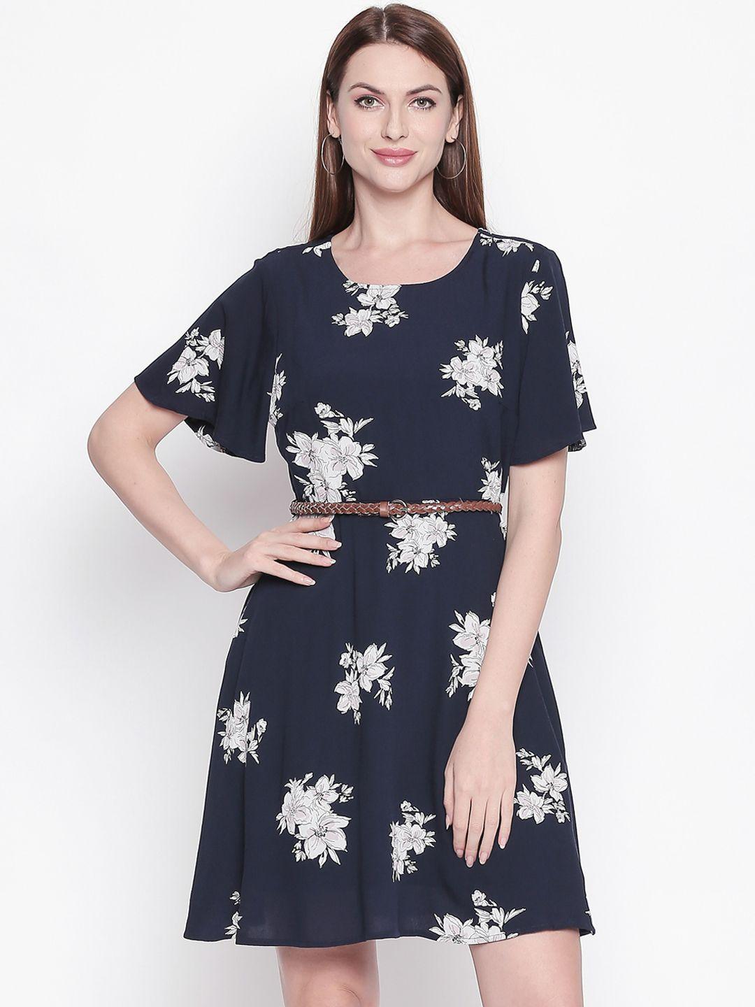 honey by pantaloons women navy blue printed fit and flare dress