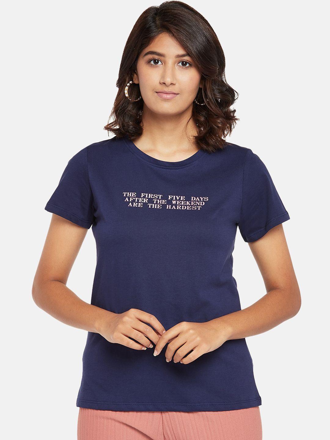 honey by pantaloons women navy blue printed round neck t-shirt