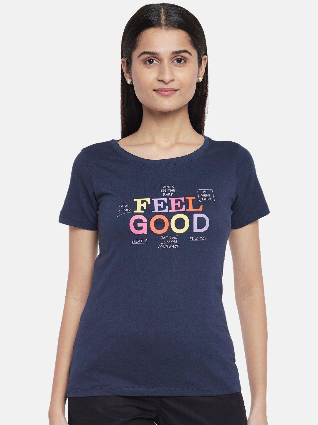 honey by pantaloons women navy blue typography t-shirt