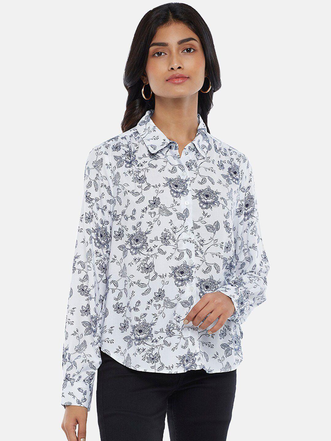honey by pantaloons women off white floral printed casual shirt