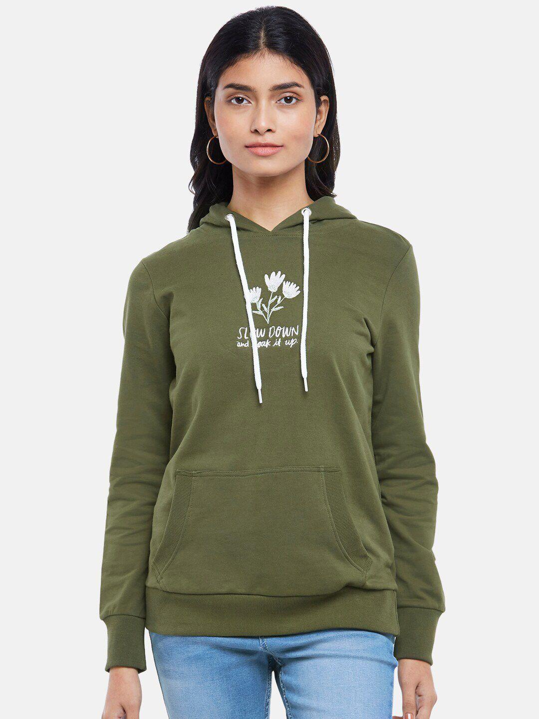 honey by pantaloons women olive green hooded sweatshirt