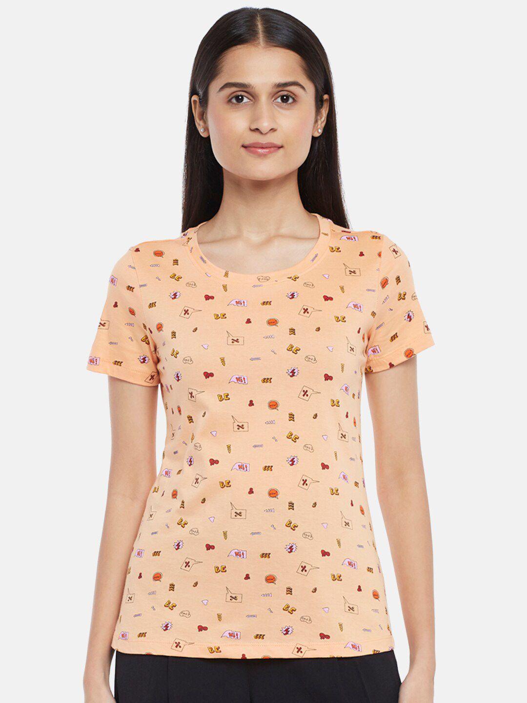 honey by pantaloons women orange & bellini floral printed t-shirt