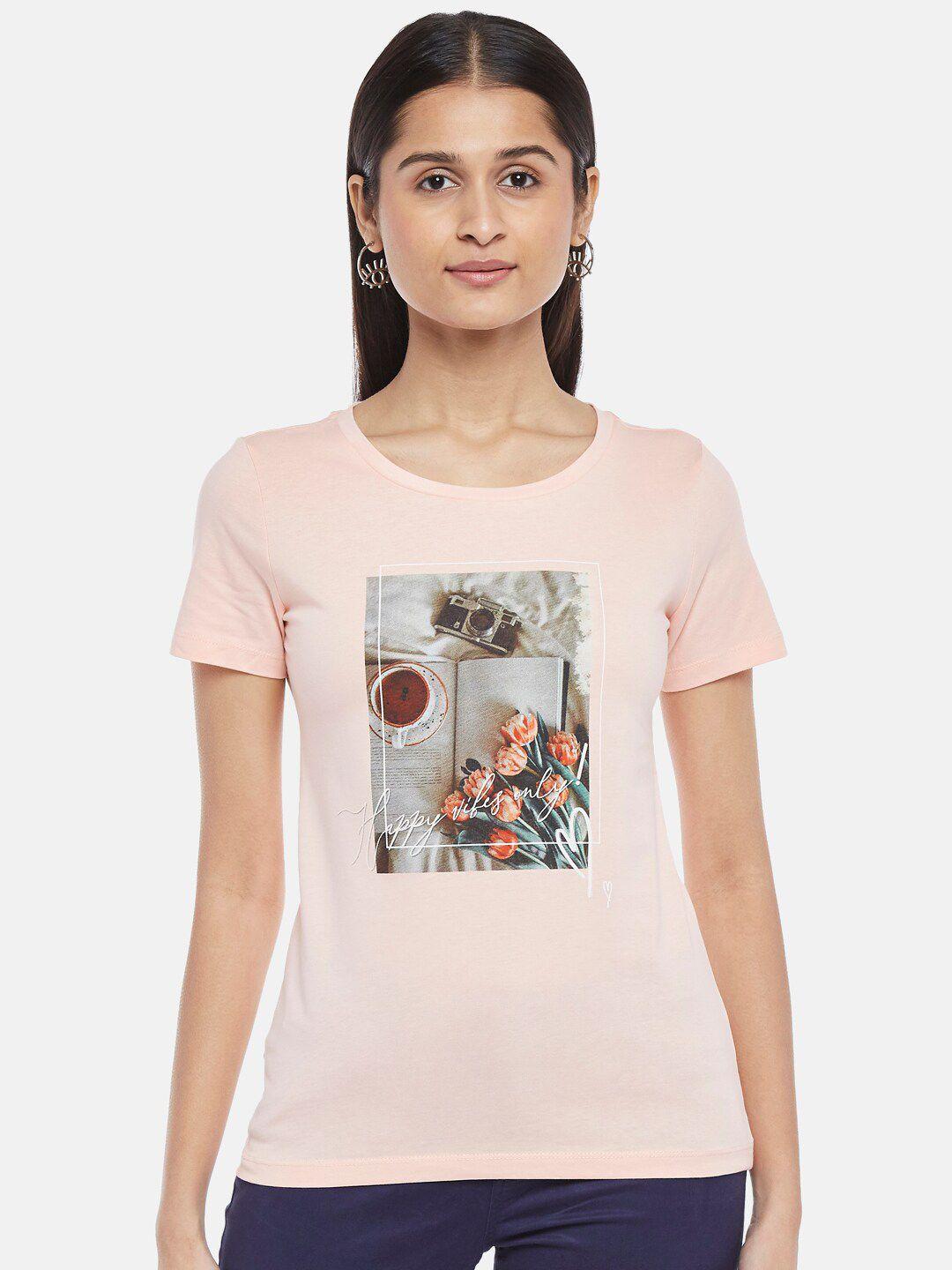 honey by pantaloons women peach-coloured printed t-shirt