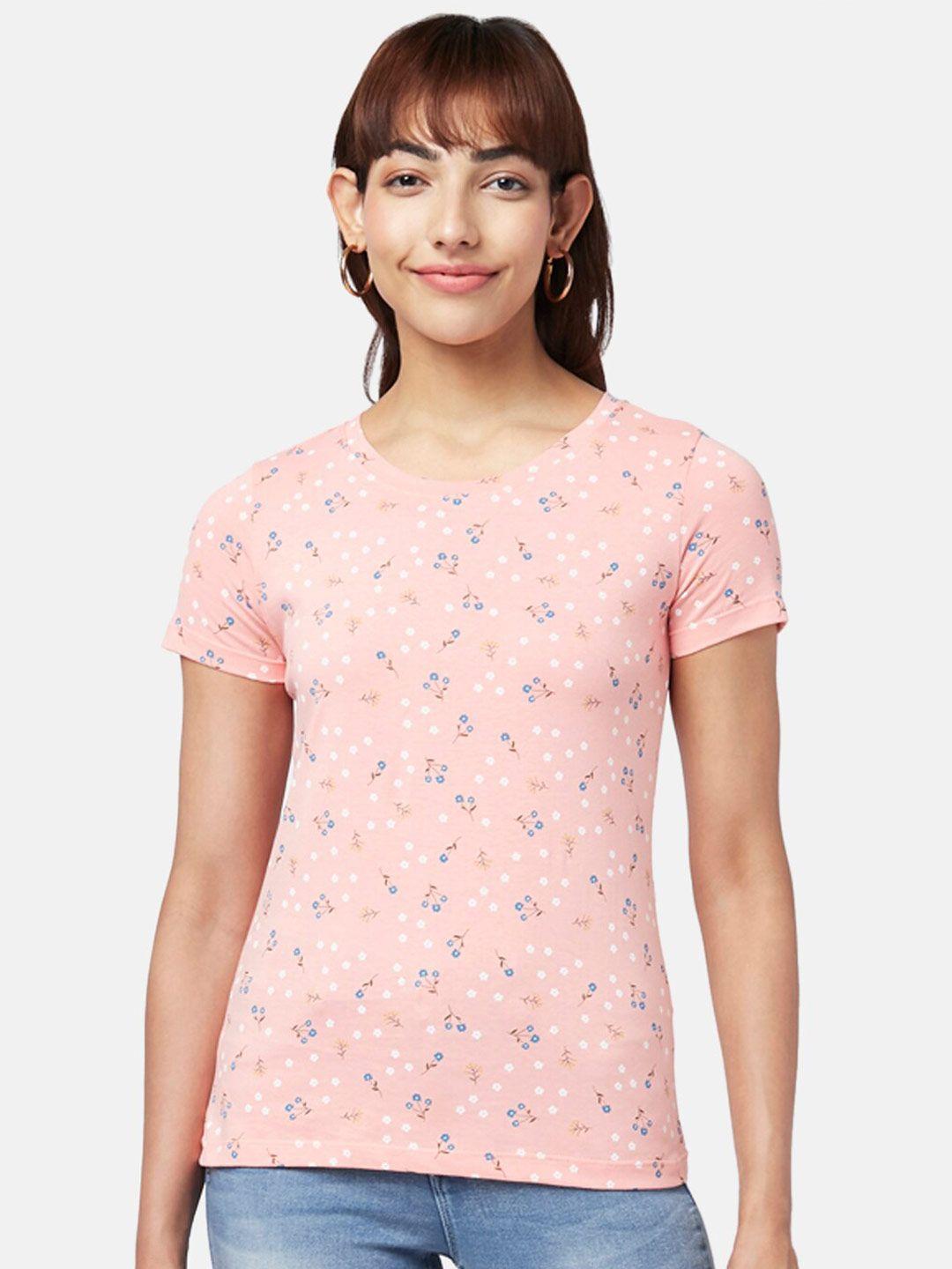 honey by pantaloons women pink floral printed round neck cotton t-shirt