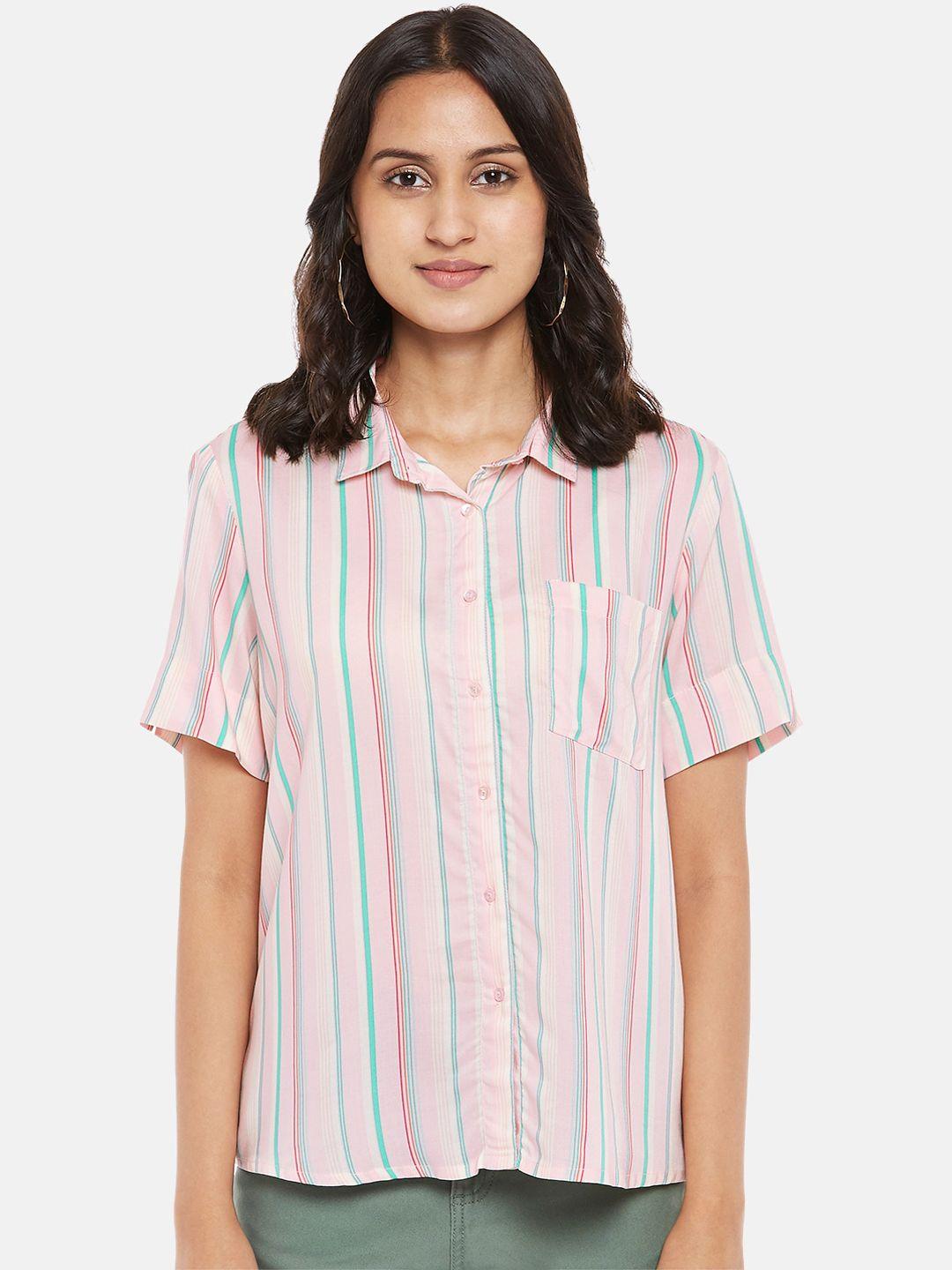 honey by pantaloons women pink opaque striped casual shirt