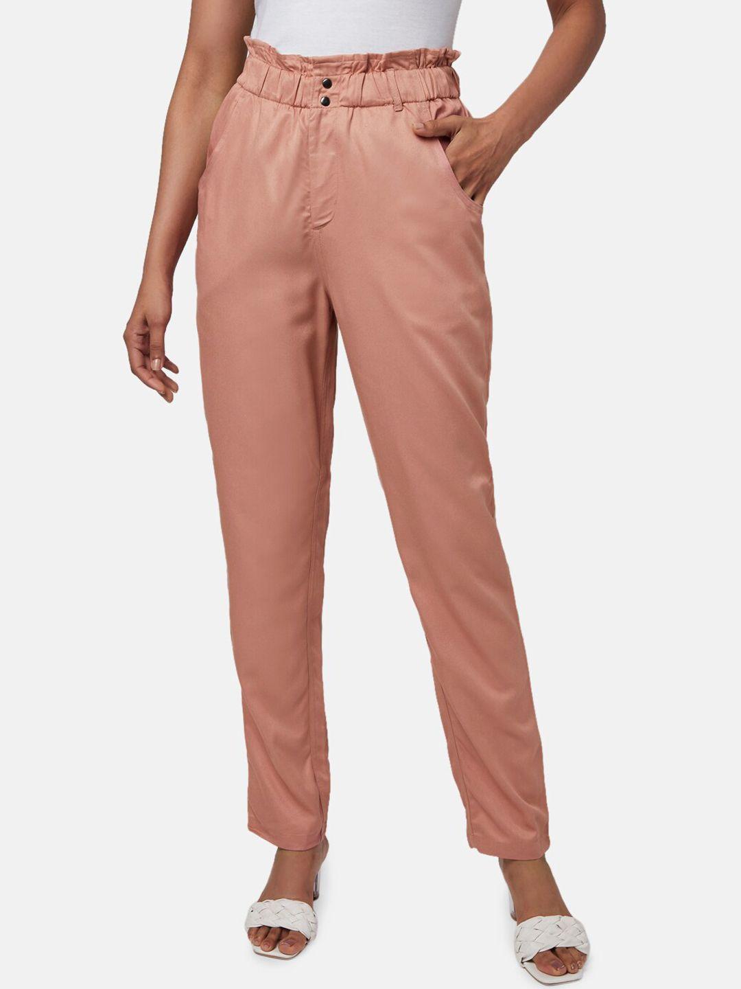 honey by pantaloons women pink solid trousers