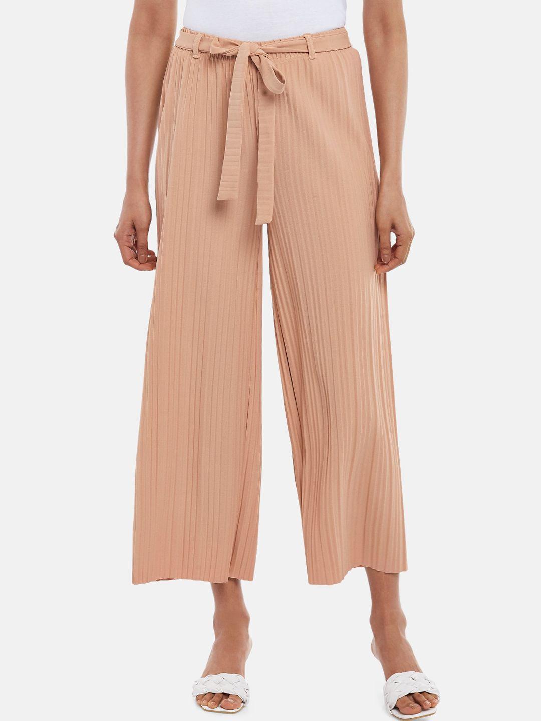 honey by pantaloons women pink striped high-rise culottes trousers