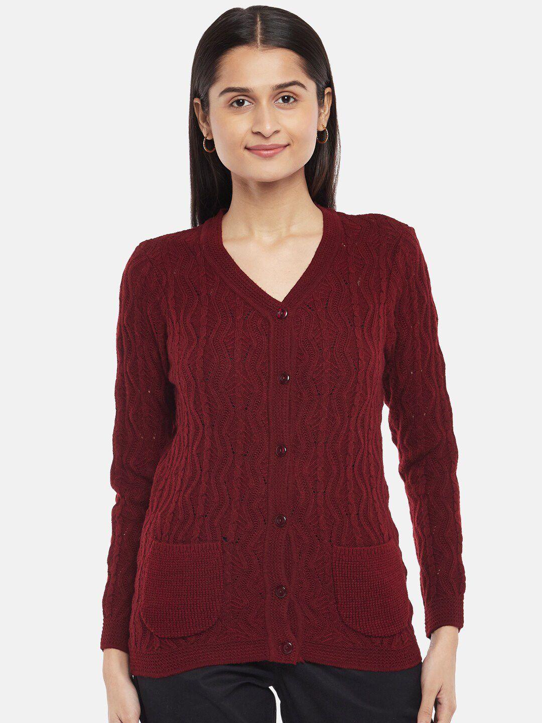 honey by pantaloons women red cable knit pure acrylic cardigan