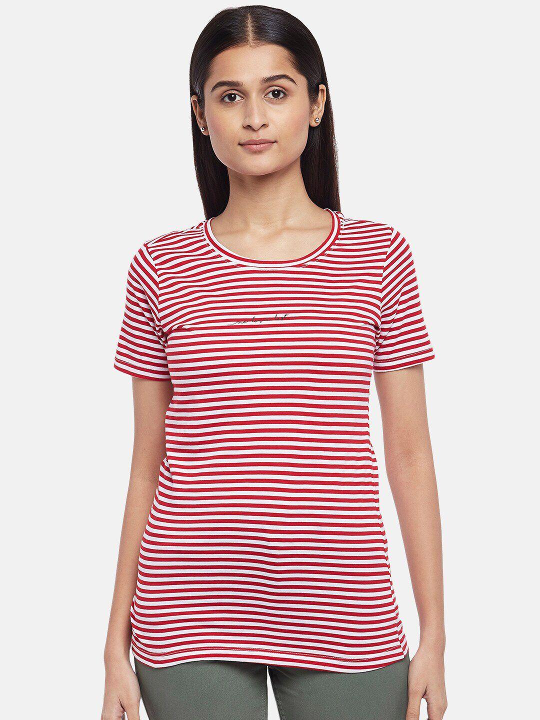 honey by pantaloons women red striped polo collar extended sleeves pockets t-shirt