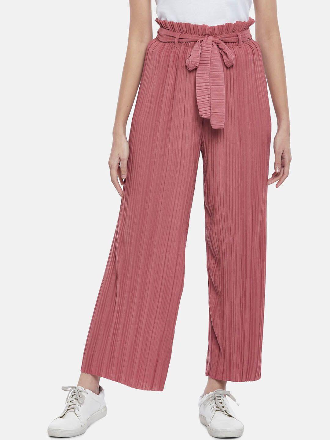 honey by pantaloons women rose pleated parallel trousers with belt