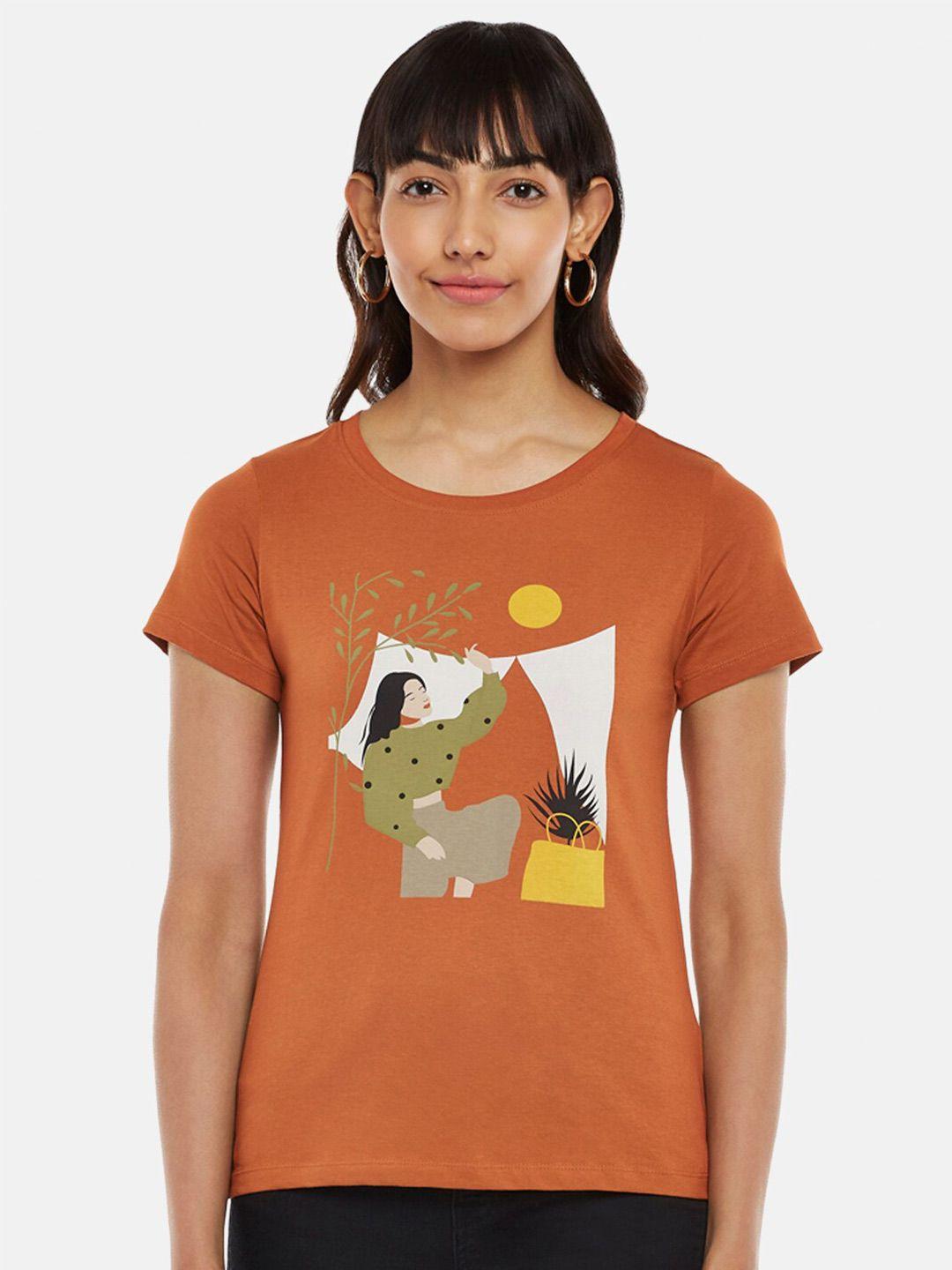honey by pantaloons women rust & orange printed t-shirt