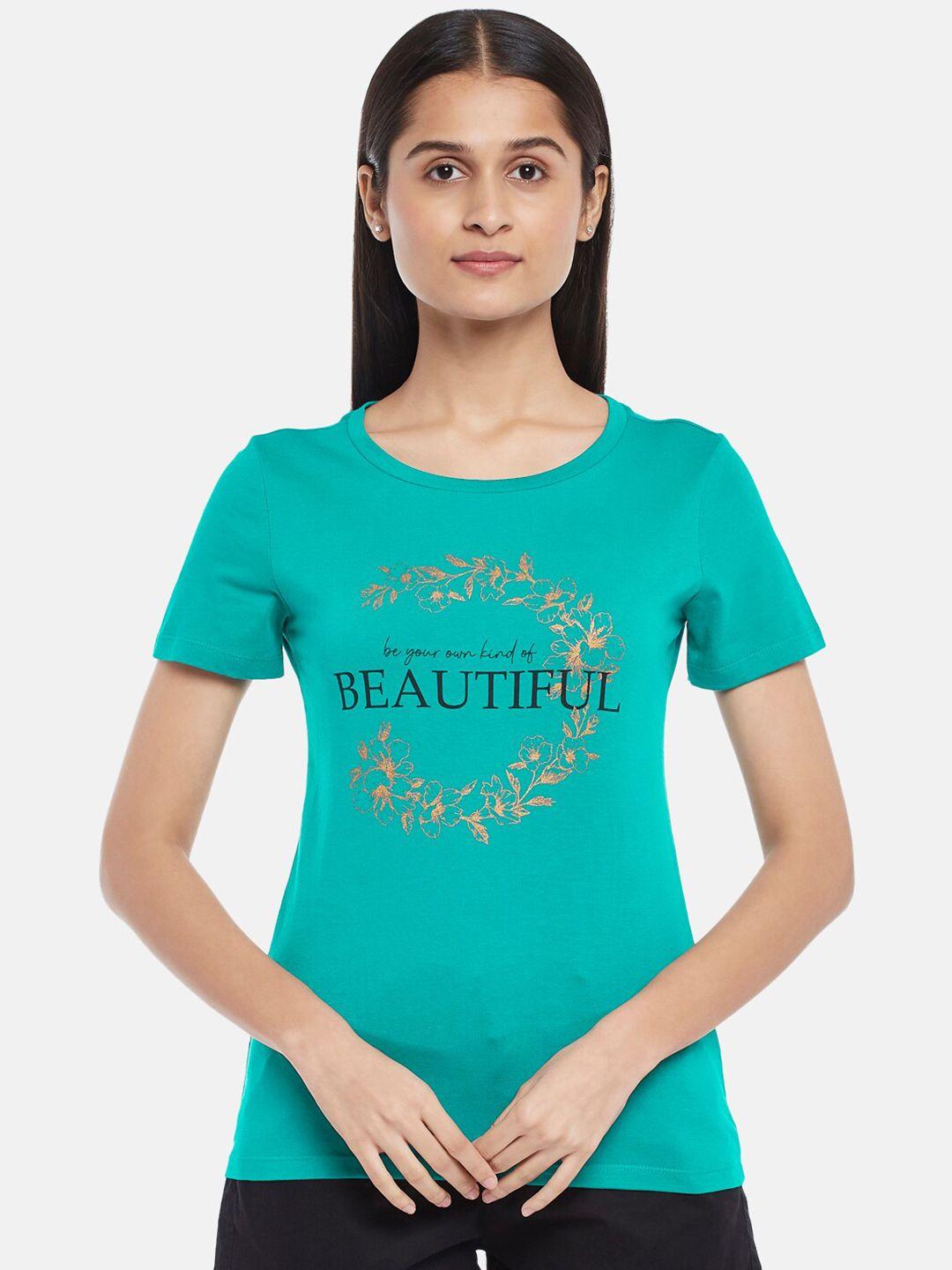 honey by pantaloons women teal typography printed t-shirt
