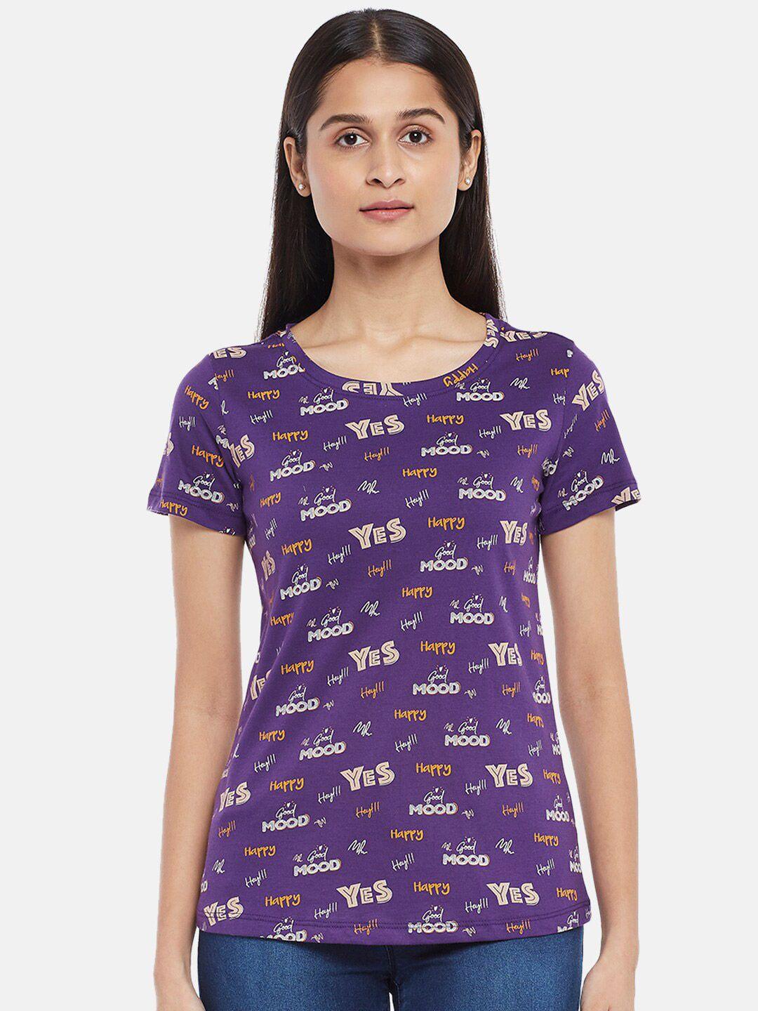 honey by pantaloons women violet & petunia floral printed t-shirt