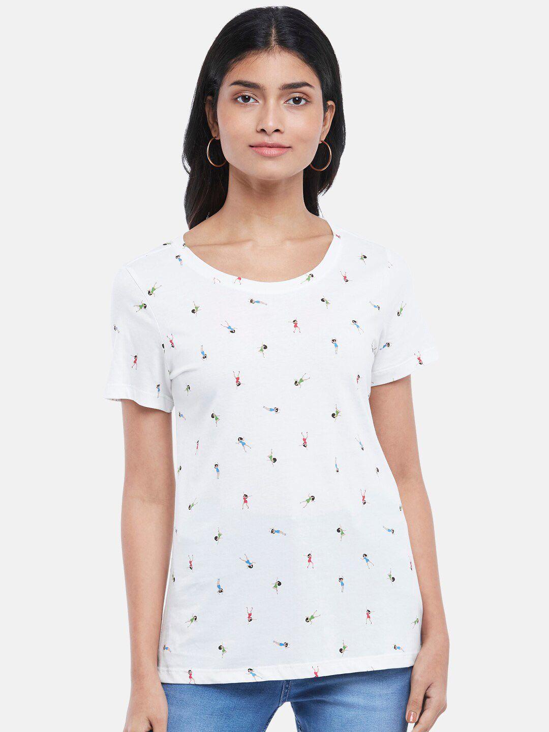 honey by pantaloons women white printed cotton round neck t-shirt