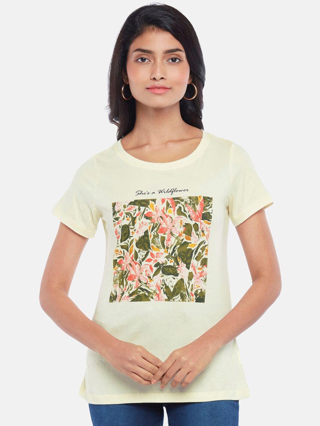 honey by pantaloons women yellow floral printed t-shirt