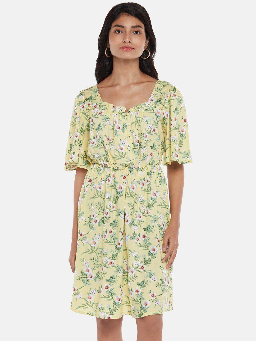 honey by pantaloons yellow floral a-line dress