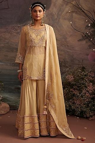 honey gold dupion silk sharara set for girls