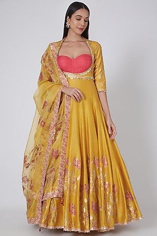 honey gold embellished anarkali set