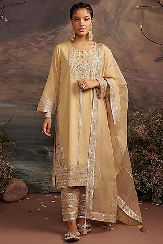 honey gold gota embroidered kurta set