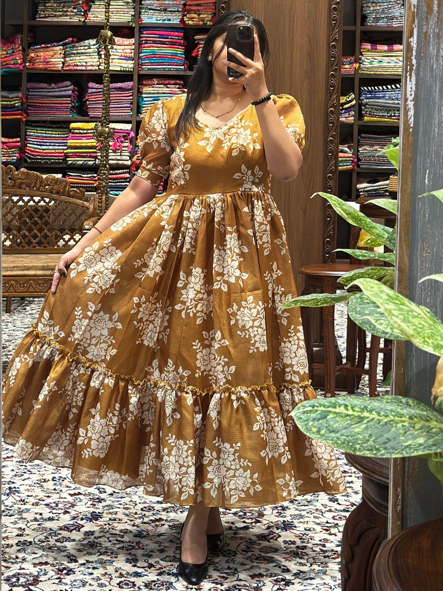 honey mustard floral maxi dress