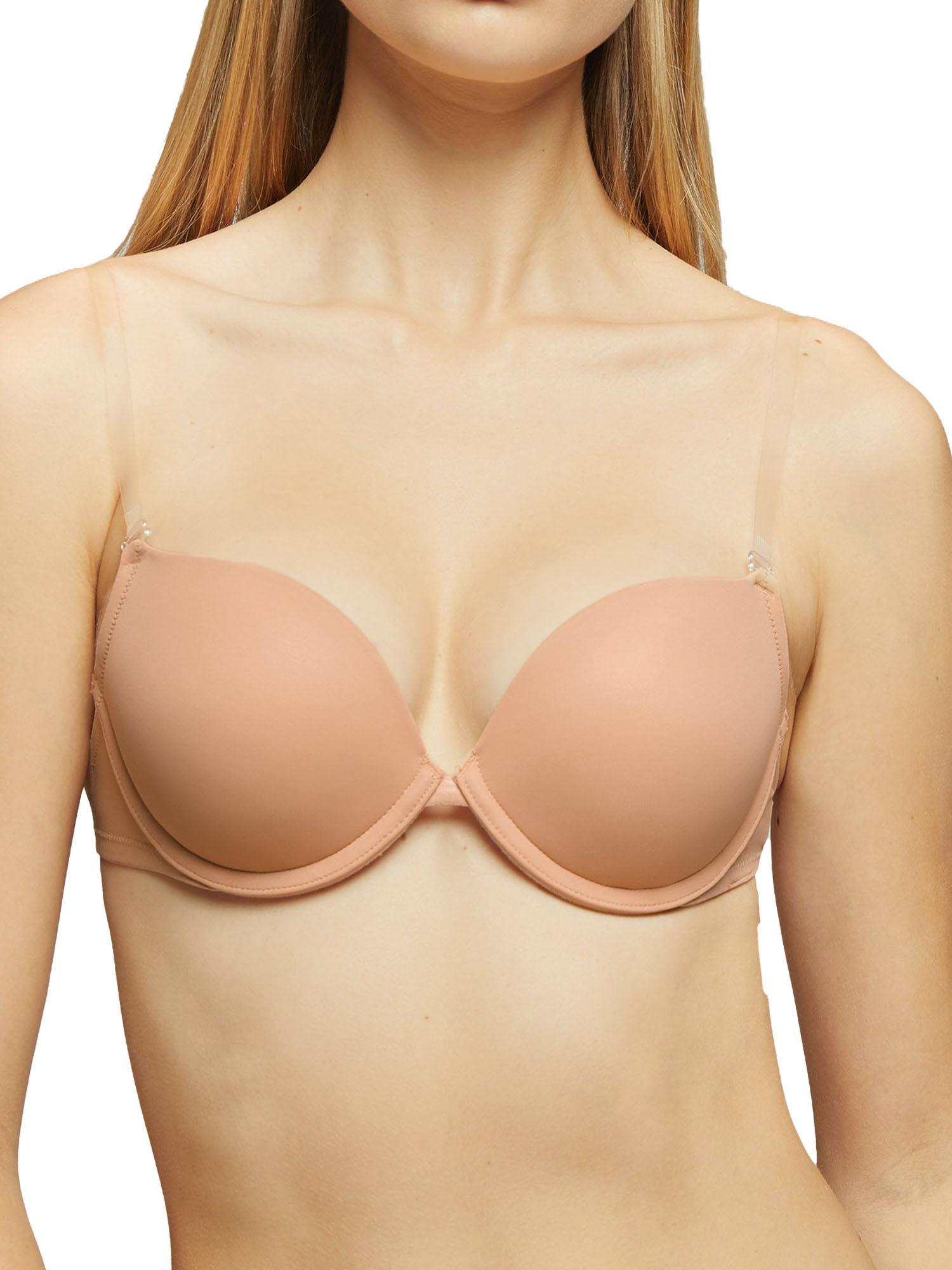 honey under wired padded push up bra with 2 strips beige