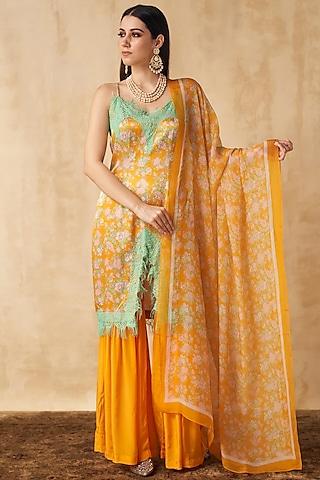 honey yellow satin sharara set