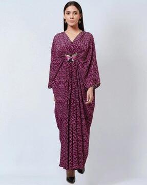 honeycomb print kaftan with butterfly motif