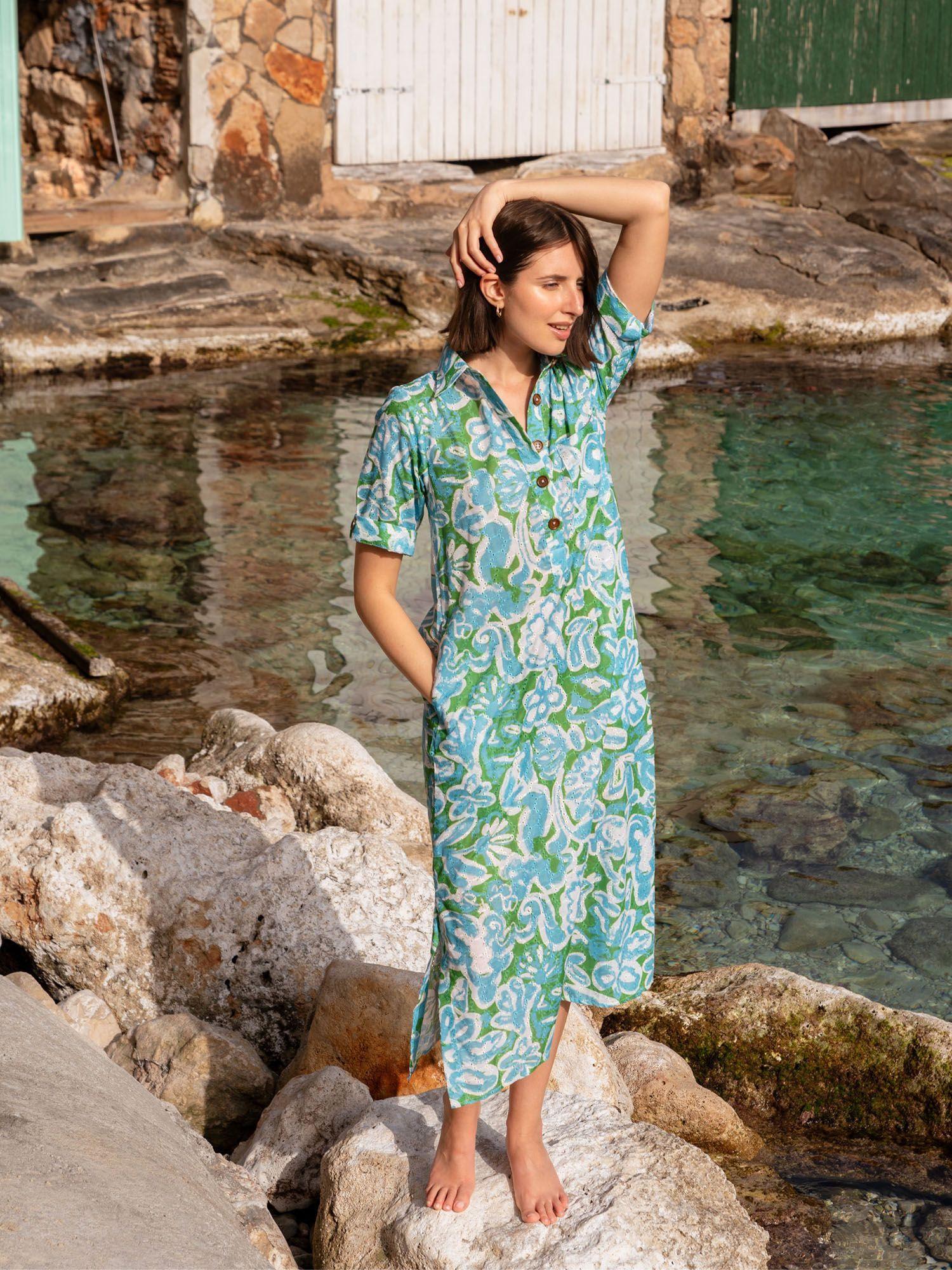 honeydew kaftan in azure print