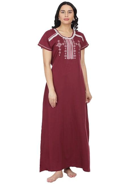 honeydew maroon embroidered nighty