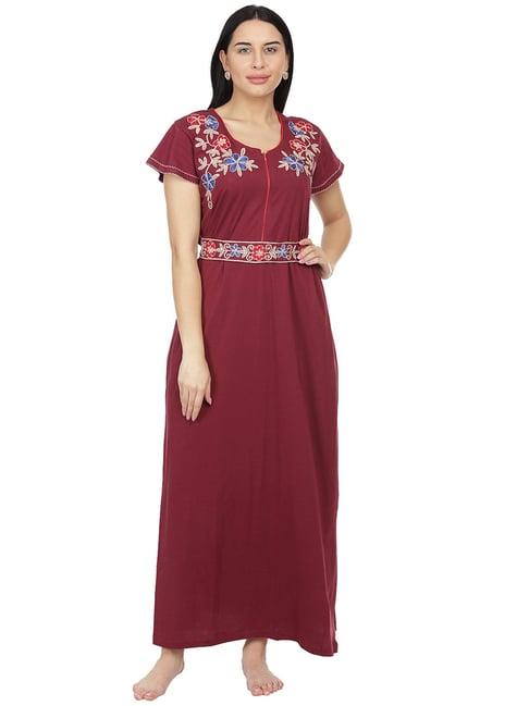 honeydew maroon embroidered nighty