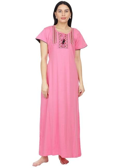 honeydew pink embroidered nighty