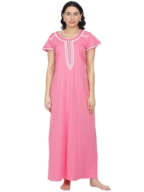 honeydew pink embroidered nighty