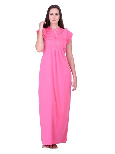 honeydew pink embroidered nighty