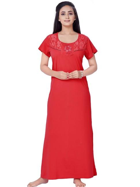 honeydew red embroidered nighty