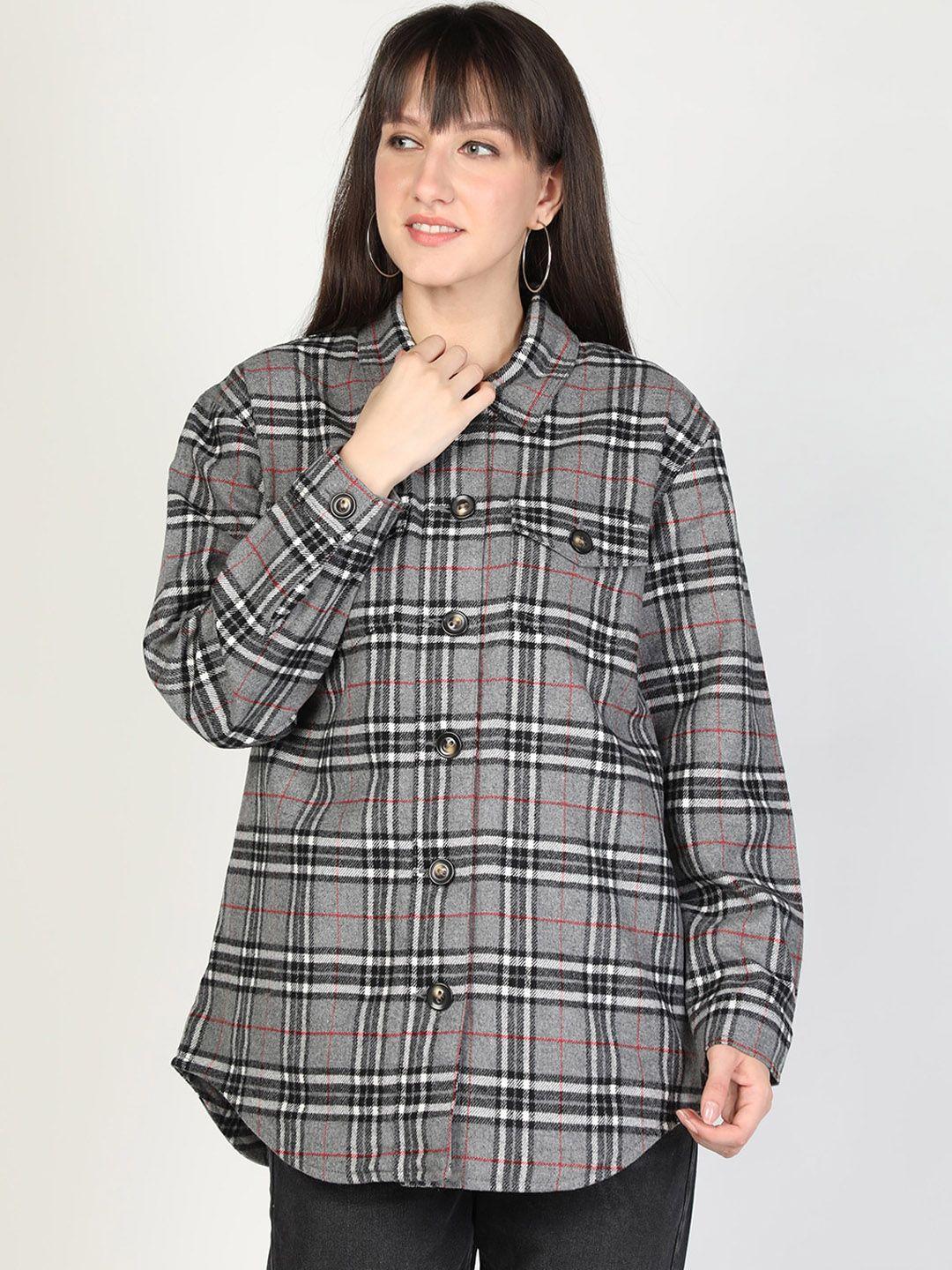 honnete women grey checked acrylic longline tailored jacket