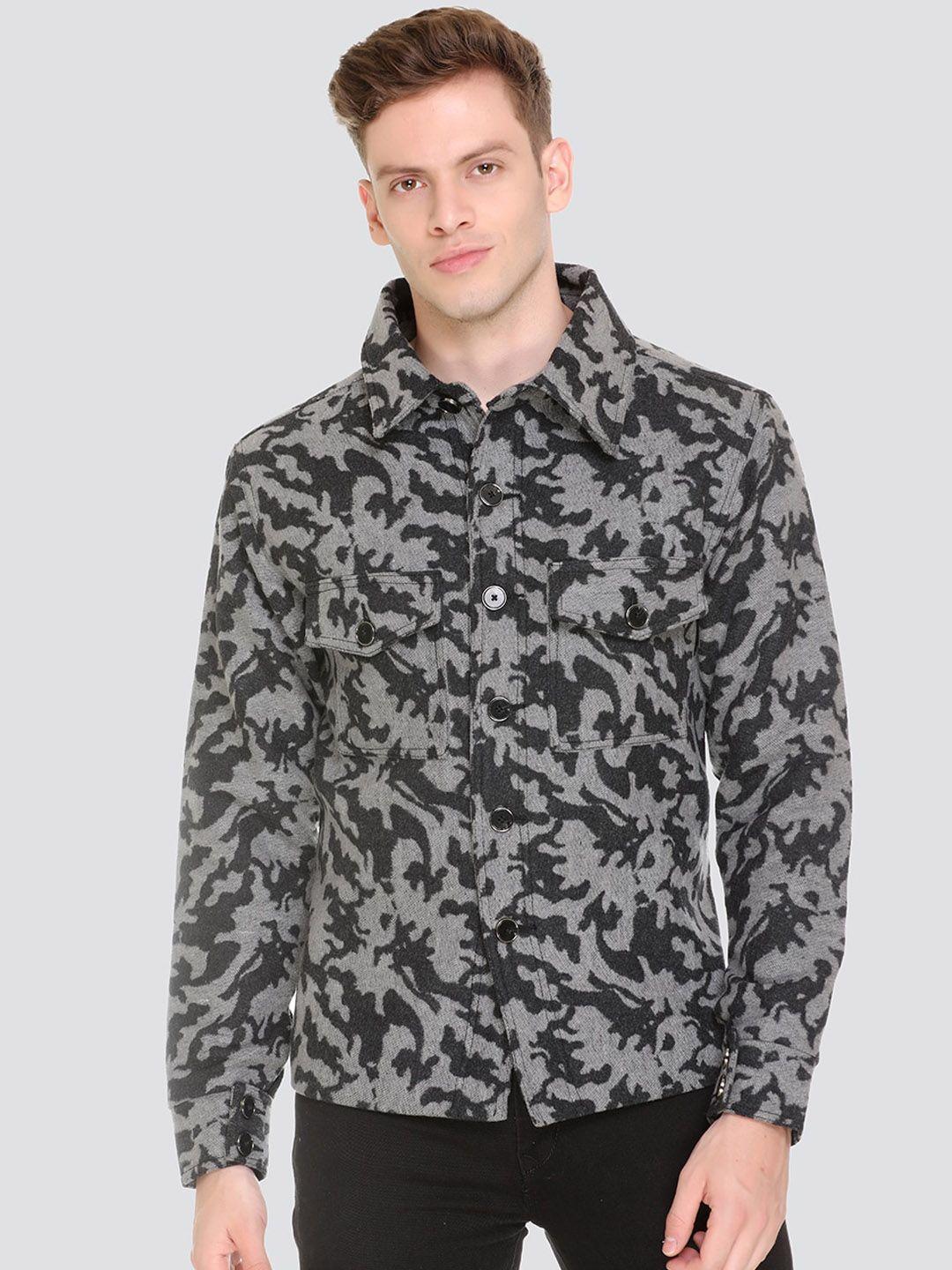 honnete  grey black camouflage lightweight open front jacket