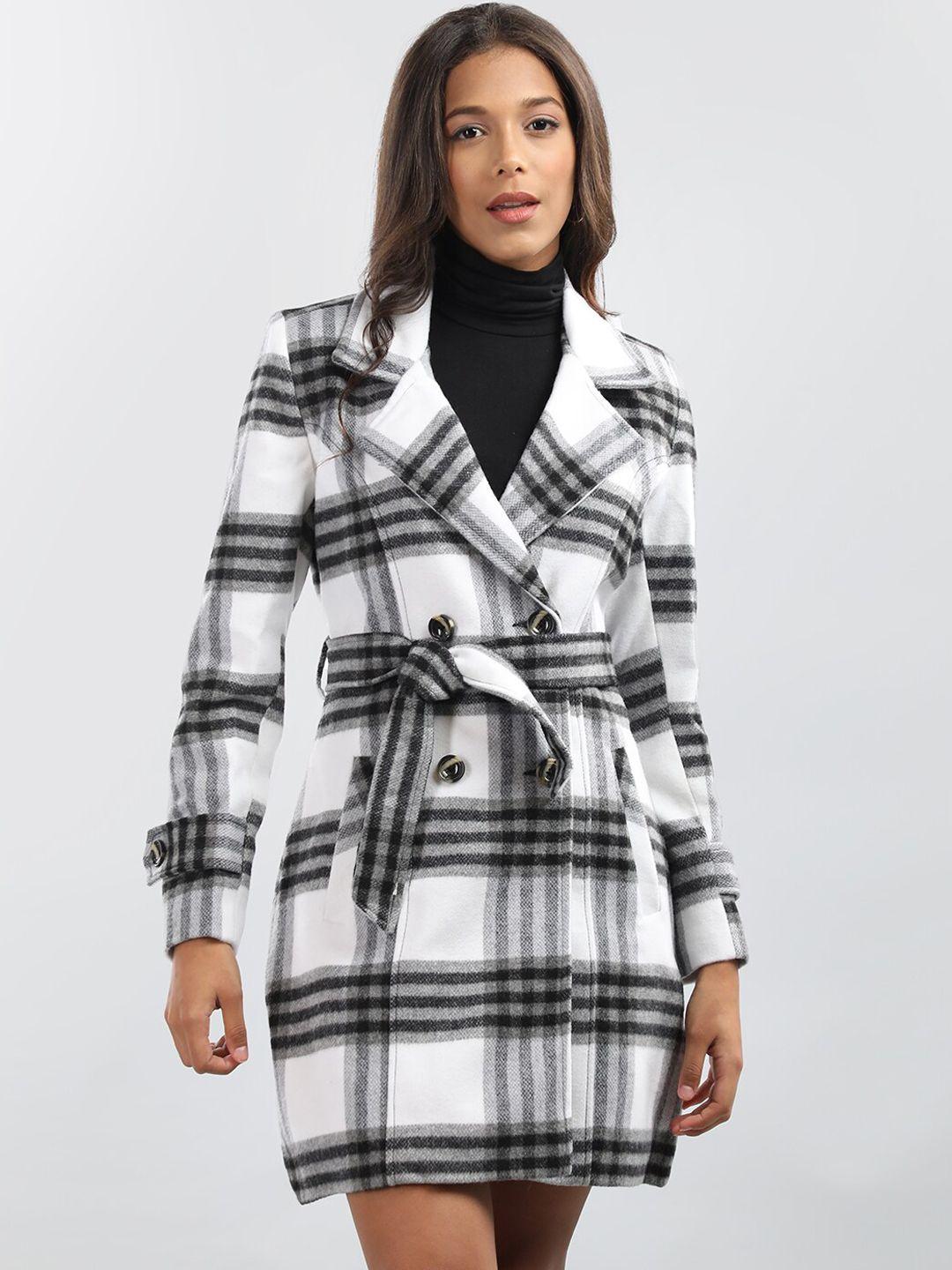 honnete checked double-breasted regular fit trench coat