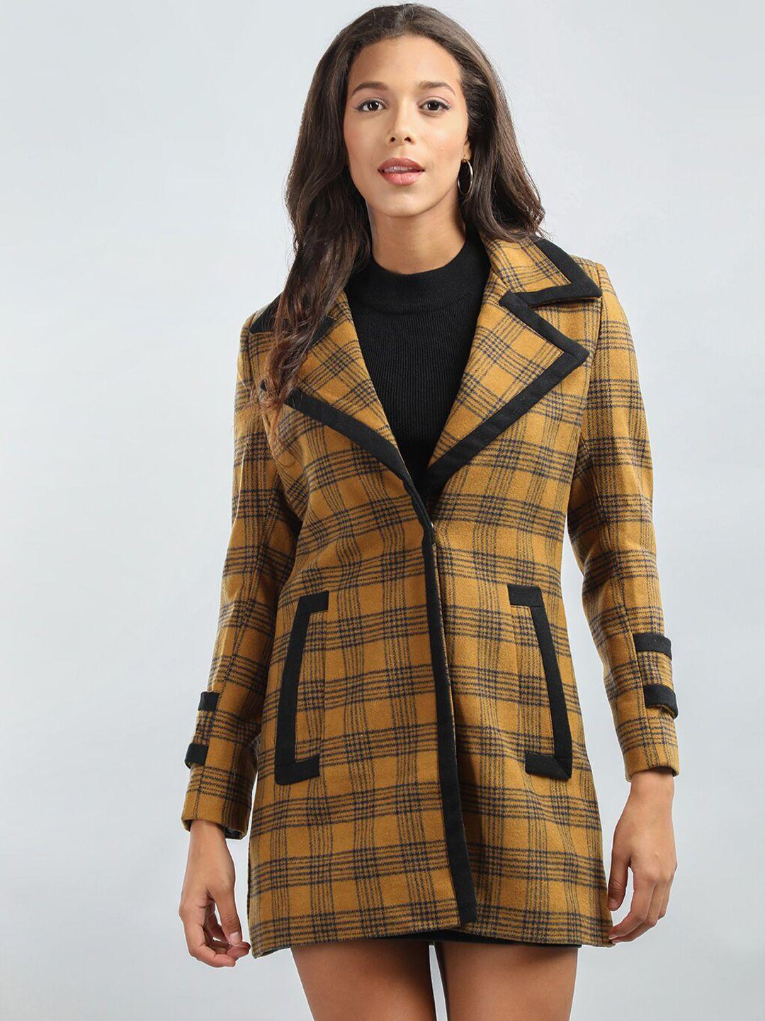 honnete checked notch lapel collar regular fit casual trench coat