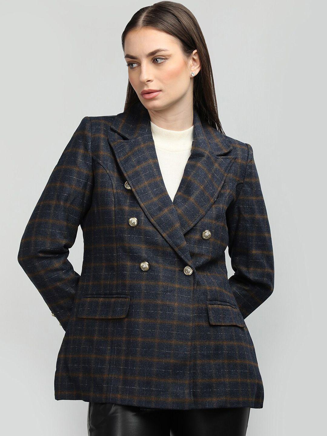 honnete checked notched lapel coat