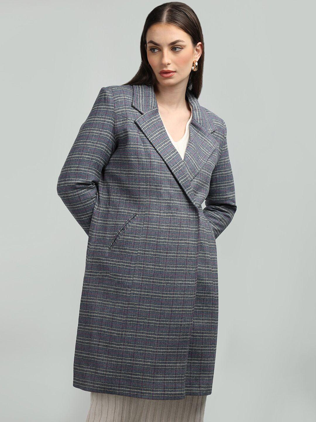 honnete checked notched lapel trench coat