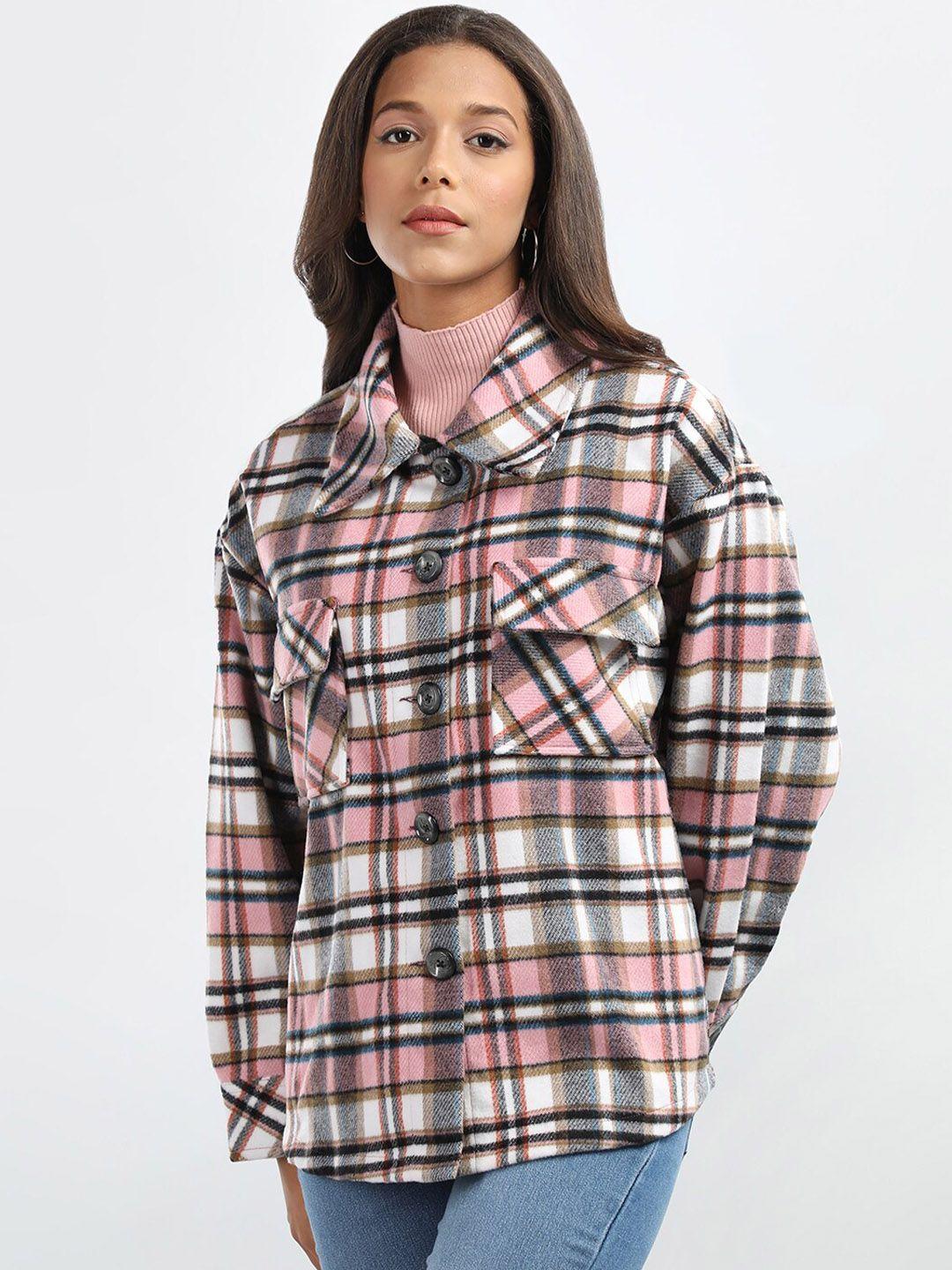 honnete checked peter pan collar pea coat