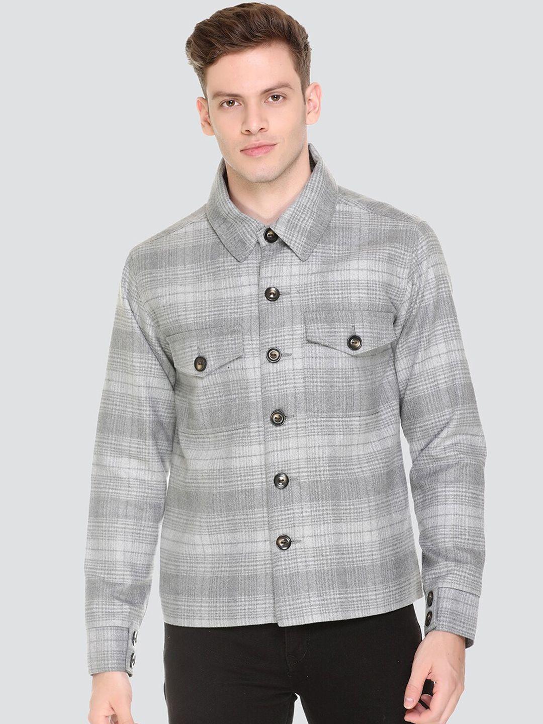 honnete men grey checked lightweight open front jacket