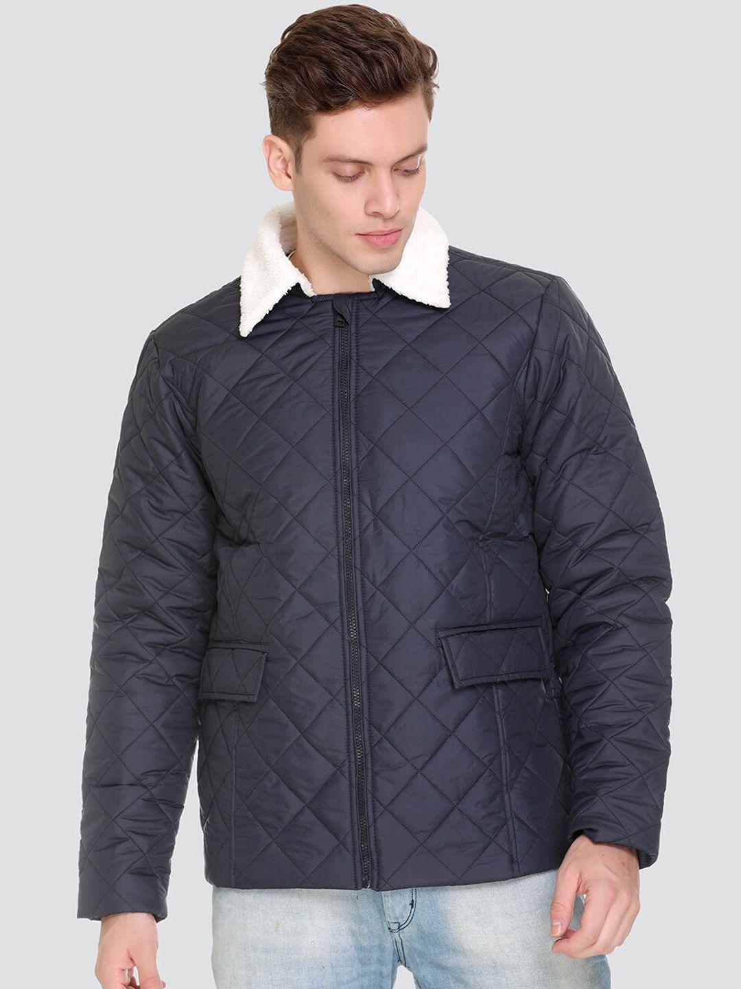 honnete men navy blue white checked lightweight quilted jacket