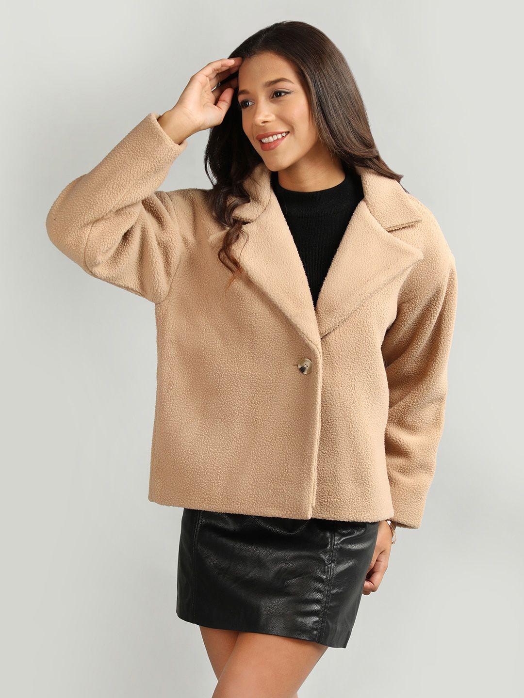 honnete notch lapel collar regular fit pea coat with faux fur trim