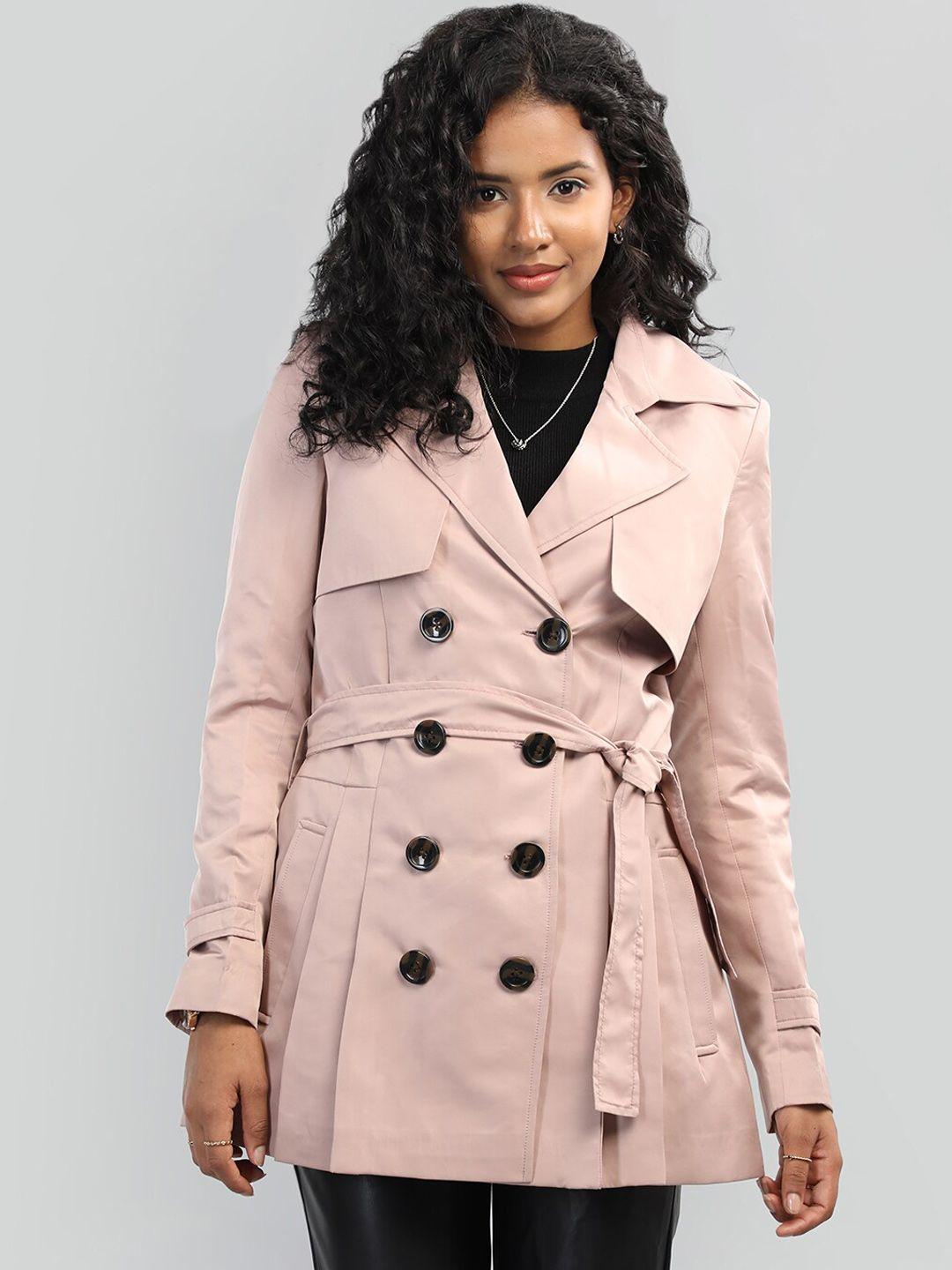 honnete notched lapel collar trench coat