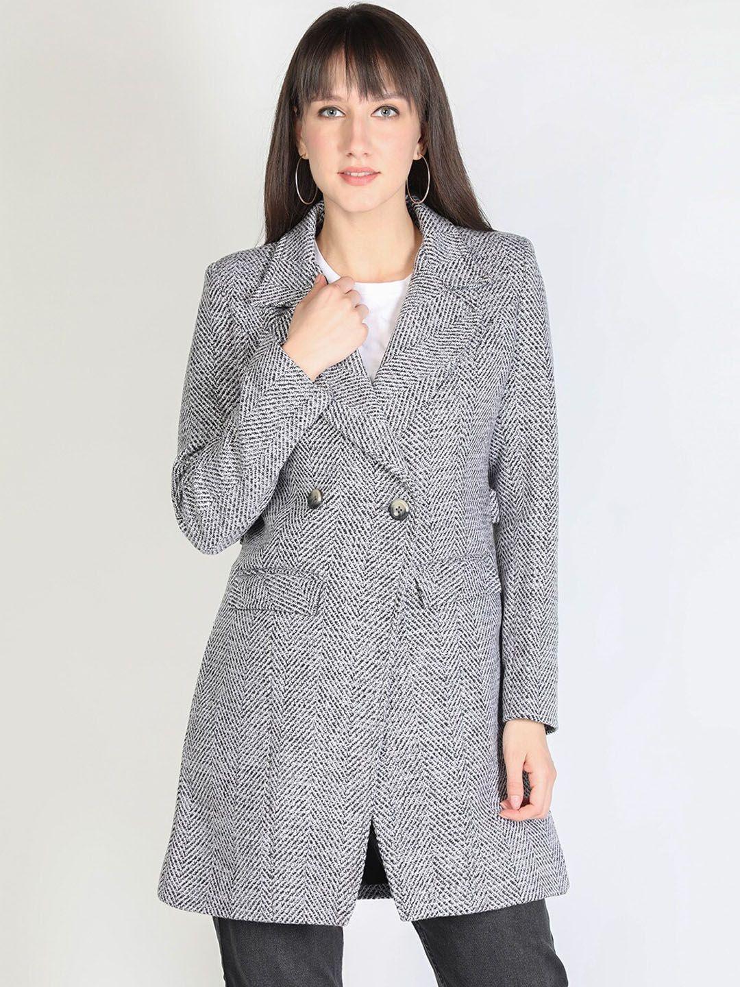 honnete women grey & white striped trench coats