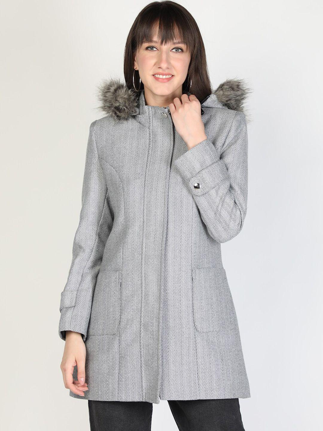 honnete women grey self-design trench coat