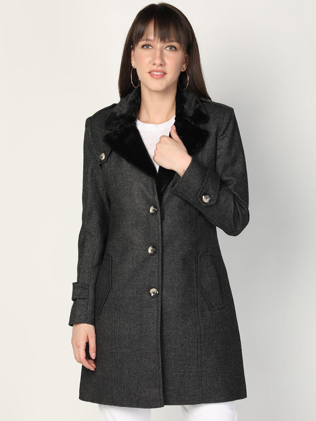 honnete women grey trench coat with fur collar