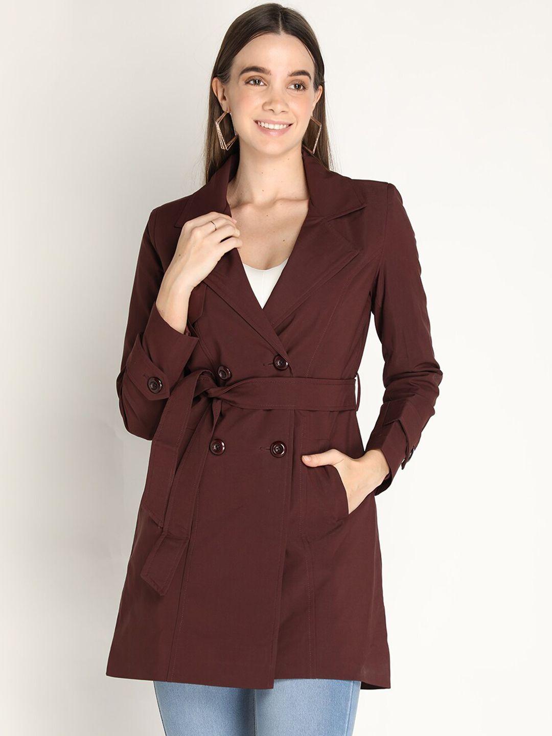 honnete women maroon trench winter coat with belt