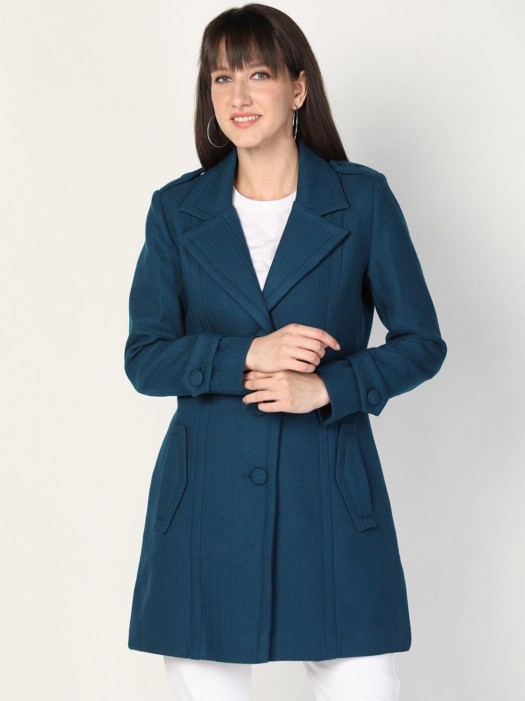 honnete women teal blue solid winter coat